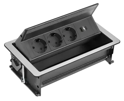 MCV 3E1U nerez / Výklopné multimediální centrum, nerez, 4-zásuvkové (3 zásuvky, 1 USB/ USB-c)